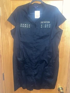 Dereon Cap Sleeve Shirt Dress Black and Gold Studs 1x NWT - Picture 1 of 5