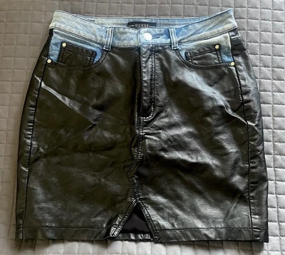 Minifalda vaquera de cuero para mujer GUESS - azul vaquero/negro (talla 6) Foto 1 de 4