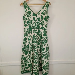 Boden Green & White Pattern Sleeveless V Neck Cotton Dress Size 12 L - Picture 1 of 8