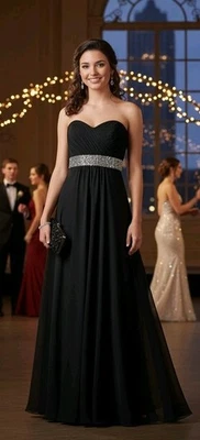 Y2K Strapless Black Sweetheart Neck Prom Formal Dress Gown Rhinestone Sz 5 Hoco - Image 1 of 4
