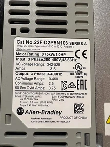 Allen-Bradley PowerFlex 4M 22F-D2P5N103 480VAC Adjustable Frequency Drive Used - Picture 1 of 8