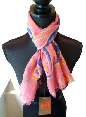 Bufanda Etro Oblonga Colorida Lana Seda Clásica Rosa Estampado Etro 43 Nueva con Etiquetas Foto 1 de 4