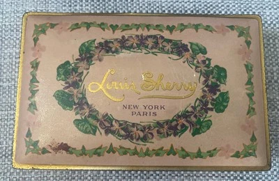 30's Vintage Louis Sherry New York Candy Tampa Dobrável em Lata Roxa Violeta Floral  - Imagem 1 de 4