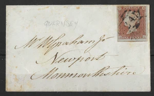 GB 1853 1d Red Plate 171 spec.B2 4 Margin L - L on Cover Guernsey to Newport - Picture 1 of 3