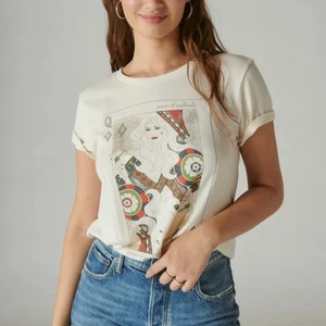 Camiseta Lucky Brand Queen of Cocktails Blanca Clásica Crew Tarjeta Gráfica L Nueva con Etiquetas - Imagen 1 de 8