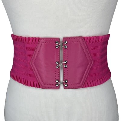 Pink Wide Waist Cinch Belt Stretch S M Hook Front Cummerbund Obi Belt 28”-34” - Image 1 of 4
