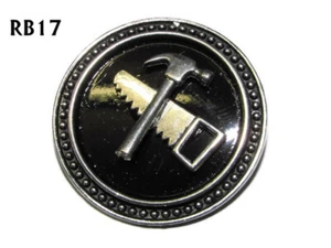 steampunk brooch badge pin silver hammer saw carpenter joiner tree wood #RB17 - Picture 1 of 4