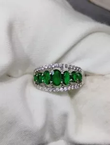 2Ct Oval Lab Created Green Emerald Cut Women Wedding Ring 14K White Gold Plated - Picture 1 of 4