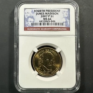 2007-P $1 James Madison Presidential Dollar, NGC MS66 (85200) - Picture 1 of 2