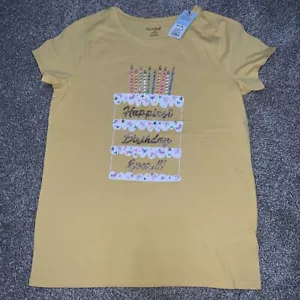 NEW GIRLS CAT & JACK YELLOW BIRTHDAY TEE T-SHIRT SIZE XXL 18 - Picture 1 of 1