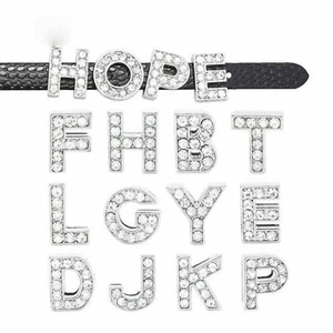 26 Silver Rhinestone Alphabet Letter A-Z Slide Charm Fit 8mm Wristbands DIY Name - Picture 1 of 5