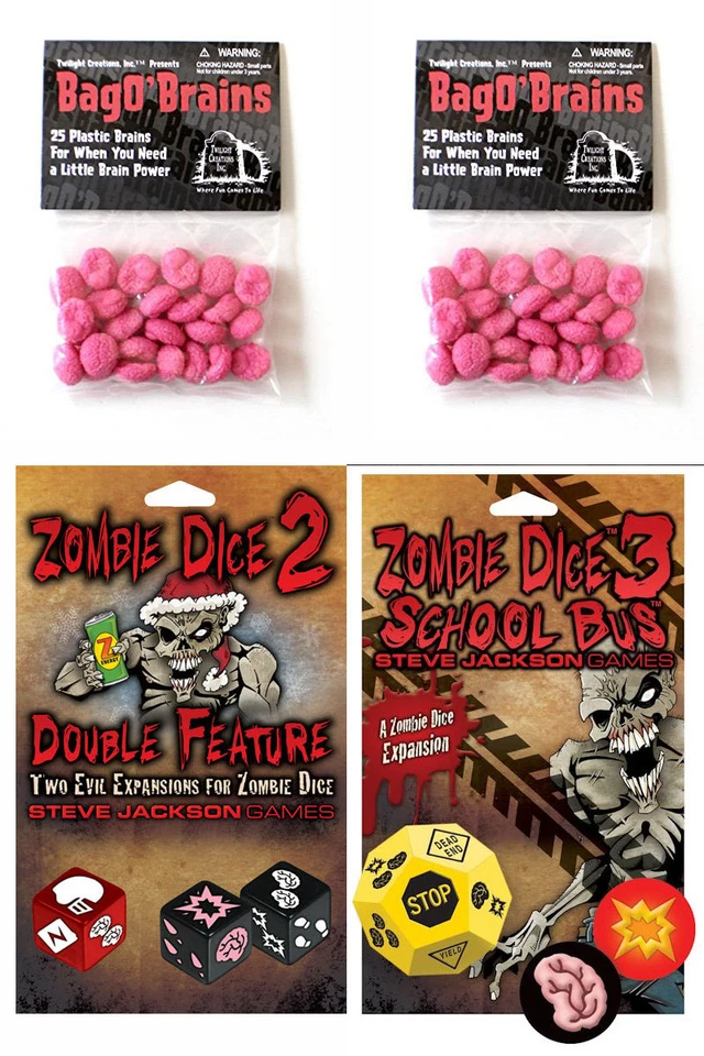 Zombie Dice Expansion Set 2 & 3, w/2 Bag o' Brains 50 Markers Game Steve Jackson - Image 1 of 4