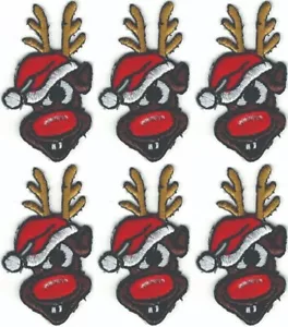 Santa's Rudolph Reindeer Patch Embroidered Iron on Sew on (1 1/4" in) Lot of 6 - Picture 1 of 2