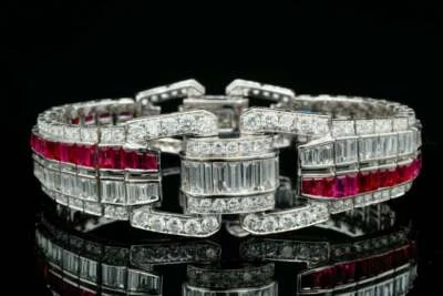 Hermosa pulsera para mujer de zafiro simulado y rubíes rojos de 18,72 quilates en plata 925 Foto 1 de 4