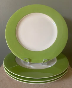 FOUR (4) CRATE & BARREL Hamptons GREEN White DINNER 11" Plates Porcelain Disc'd - Picture 1 of 15