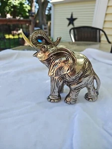 Silver Coated Elephant Figurine Trunk Up With Tusks Vintage - Picture 1 of 8