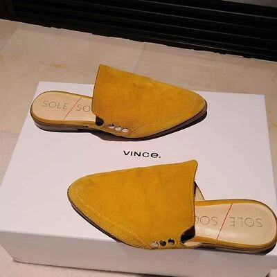 Sole Society Designer Yellow Suede Leather Mule Flats Size 5 - Image 1 of 4