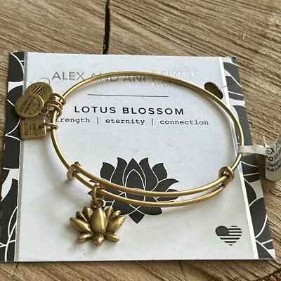 Pulsera Alex and Ani "FLOR DE LOTO" Símbolo Oro Rafaeliano Dije Nuevo con Tarjeta Foto 1 de 4