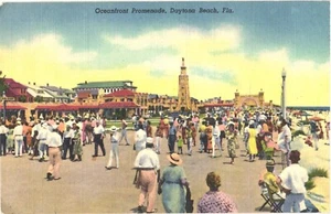 Daytona Beach Florida Strandpromenade geschäftige Menge Vintage Postkarte - Bild 1 von 2