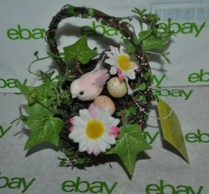 NEW ARTISTRY DESIGNS Spring EASTER DECOR TWIG NEST Pink Bird EGGS Flower - Picture 1 of 3