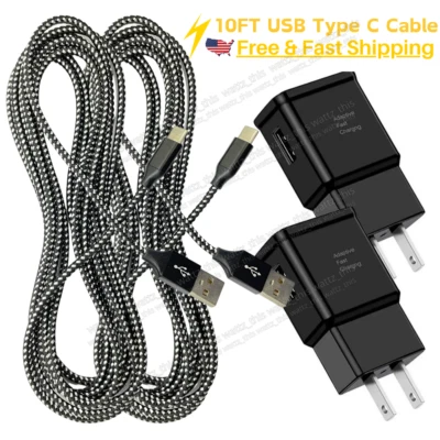 2-Pack USB Fast Wall Charger Adapter 10FT Long Type C Cable For Samsung Android - Image 1 of 4