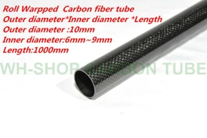10mm Tubing 3k Carbon Fiber Tube OD10 ID 6mm 8mm 9mm X L1000mm Roll Wrapped - Picture 1 of 4