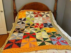 Neu handgefertigt & handgesteppt bunt "Pin Wheel" Muster Patchwork Quilt - Bild 1 von 7