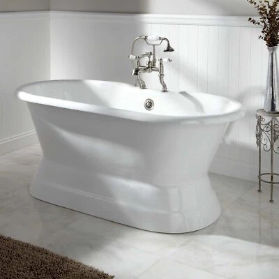 Signature Hardware 275846 Henley 60" hierro fundido doble extremo pedestal bañera con Ro Foto 1 de 4