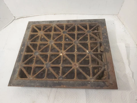 Metal furnace floor air grate 14" x 12" back fins fits 11-3/4" x 10" opening Cover