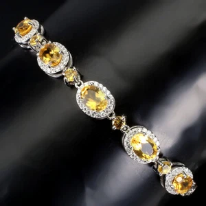 925 Sterling Silver Bracelet Oval Yellow Citrine 7x5mm Natural Gemstone Jewelry - Picture 1 of 9