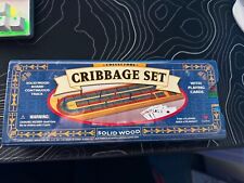 Collectors Cribbage Set Solid Wood Folding Board w/Pegs & Tin Travel Case Sealed