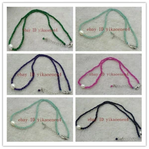 Fashion 4mm Faceted Multicolor Gemstone & White Baroque Pearl Necklace 16-28 In - Picture 1 of 19