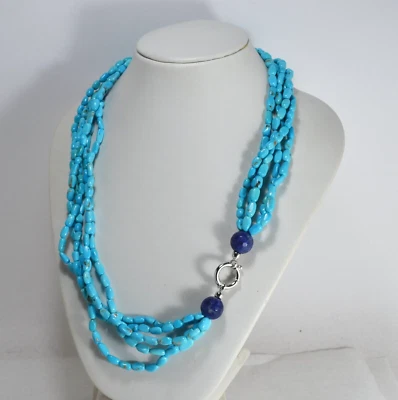 COLLANA IN ARGENTO 925 SASSI DI TURCHESE NATURALE  E AGATA BLU         AGLN 0285 - Immagine 1 di 3