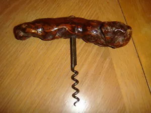 Vintage Corkscrew Burl Wood Bar Tool Antique SOLID HANDMADE? 1950s? - Picture 1 of 5