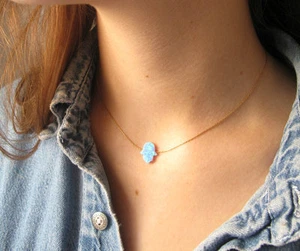 Collar colgante de ópalo azul Hamsa lote de suerte mal de ojo turco mano fátima - Imagen 1 de 4