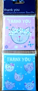 8 THANK YOU CARDS - CUTE CATS - PINK - floral kittens notelets - SIMON ELVIN - Picture 1 of 1