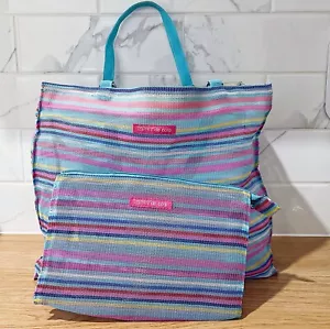 RARE - 90s Vintage ESPRIT Pastel Rainbow Nylon Weave Shopper Tote Bag with Pouch - Bild 1 von 9