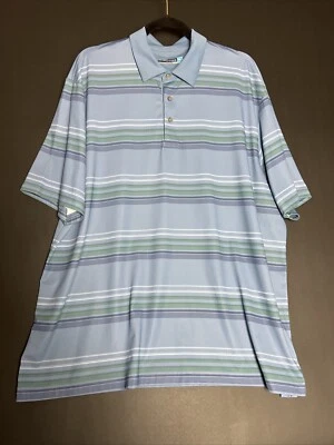 Camisa polo de golf Roundtree & Yorke Performance azul a rayas para hombre talla XL Foto 1 de 4