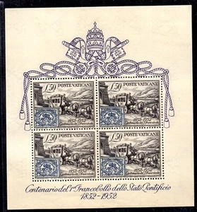 VATICAN 1952 SOUVENIR SHEET SC. #155A HINGED IN MARGIN ONLY STAMPS ARE NH - Picture 1 of 2