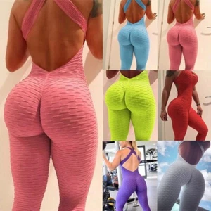 Women Soft Jumpsuit Yoga Leggings Anti Cellulite Pants Gym Trousers - Picture 1 of 31