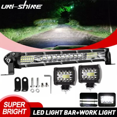 12inch 2000W LED Light Bar Combo Spot Flood Truck Offroad+2x 4" Fog Pods kits - Image 1 of 4