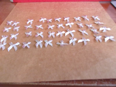 54 MINI RIBBON SILVER 1/2" X 3/4" AND CREAM-WHITE 3/4" X 3/4" SATIN BOWS NEW - Image 1 of 2