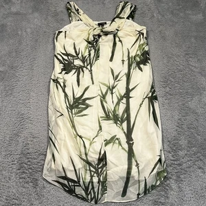 Massimo Dutti Sleeveless Cream Green Silk Dress Women's 10 Tropical Leaf Print - Picture 1 of 13