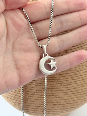 Кулон David Yurman из стерлингового серебра 925 пробы со звездой и полумесяцем и цепочкой в коробке 24 дюйма - Изображение 1 из 4