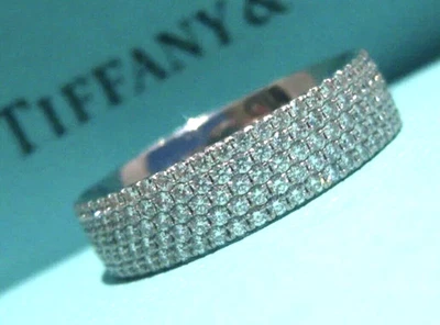 $10,600 TIFFANY & CO. METRO FIVE 5 ROW .94 CW DIAMOND 18K WHITE GOLD RING BAND 7 - Image 1 of 4