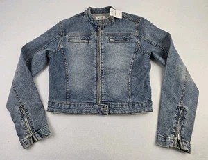 Cotton On Women's Moto Zip Denim Jacket Size 10 Lake Blue Brand New Tags - Picture 1 of 7