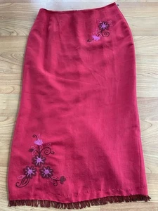 Vintage 90er Clio rot Seide bestickt skurril Rock Gr. 10 Perlen Saum gefüttert - Bild 1 von 12