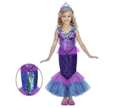 Dazzling Mermaid Halloween Dress Up Costume Small 6/6x Dress w Sequins Girls - Image 1 of 4