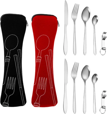 Campingbesteck Set, 2 Sets Edelstahl Besteckset Outdoor Reisebesteck, Essbesteck - Bild 1 von 4