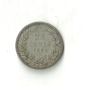 The Netherlands, 25 cents  Silver 1904 Wilhelmina (KM#120) - Picture 1 of 2